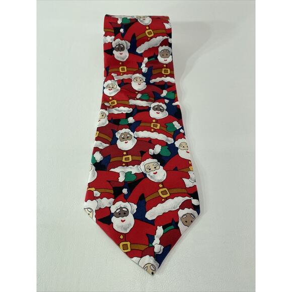 Save the Children Santa Claus Christmas Happy Santa 56” Red Silk Neck Tie - Picture 2 of 5